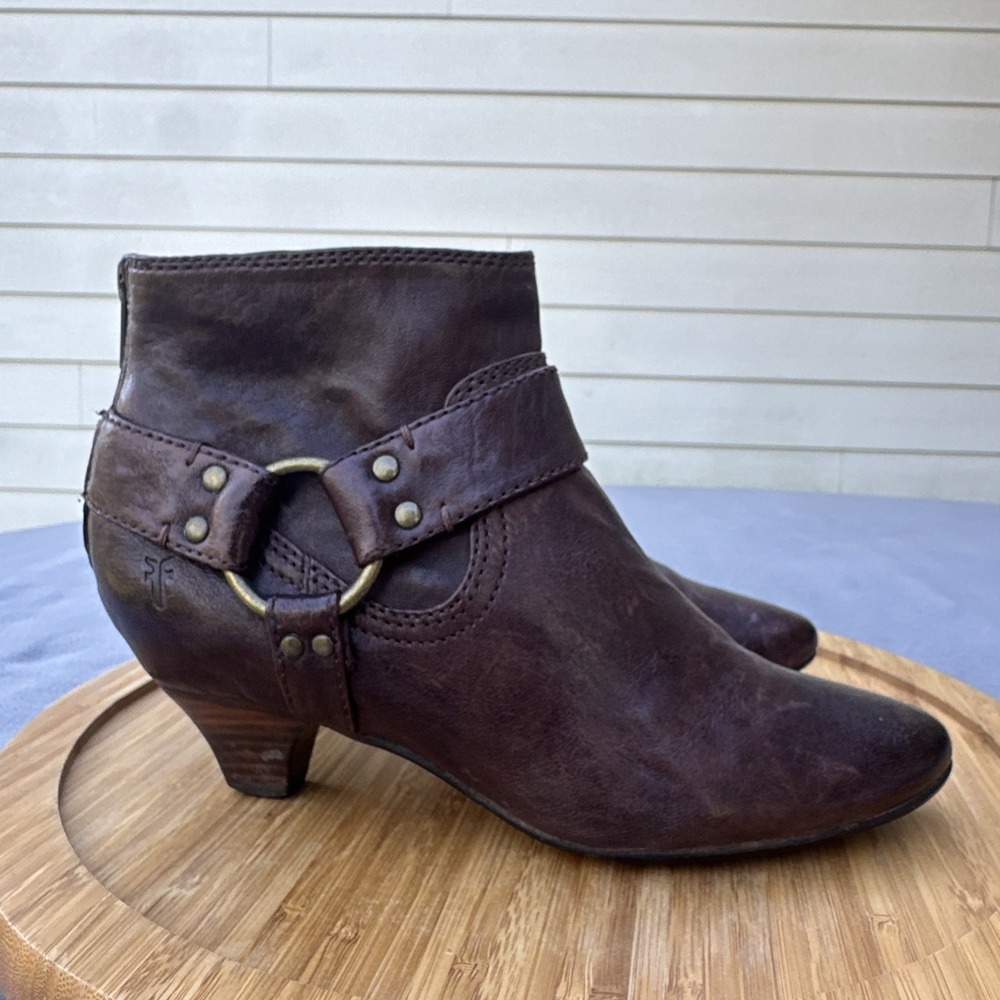 Frye Steffie Harness Bootie‎ Boots Womens Size 6.5 Brown Leather Western Ranch